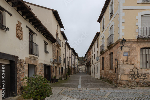 Cobblestone street in historic covarrubias village, burgos, spain