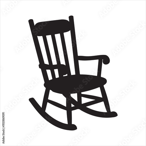 Vector classic rocking chair with curved legs and slatted backrest silhouette, classic wooden furniture vector illustration
