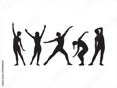 Man and woman silhouettes collection walking standing dancing poses Vector Illustration Isolated on White Background