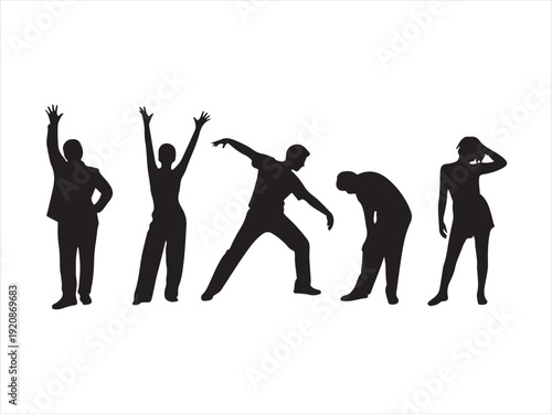 Man and woman silhouettes collection walking standing dancing poses Vector Illustration Isolated on White Background