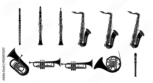 Wind Instruments Silhouette Collection Vector Illustration