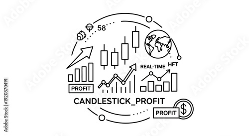 Stock market trading concept illustration with financial growth elements