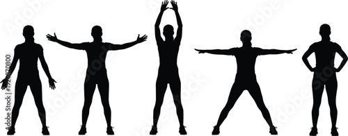 Woman exercise silhouette set illustration, fitness workout poses black vector isolated healthy lifestyle concept