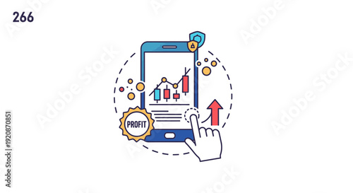 Smartphone financial trading concept with graphs and profit icon illustration
