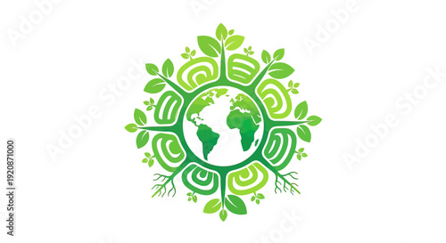 Green Earth Logo with Leaves and Roots.