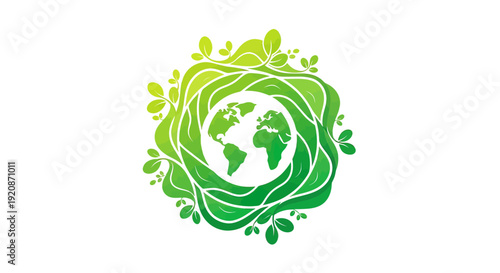 Green Earth Logo with Leaves Illustration.