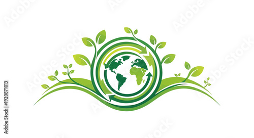 Green Earth Logo with Leaves Emblem.