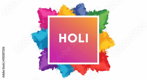 Colorful Holi festival banner with editable vector illustration and social media template on a white background, featuring a vibrant design.