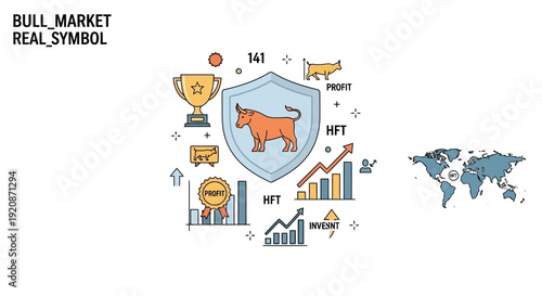 Stock market bull concept illustration showing financial growth and profits