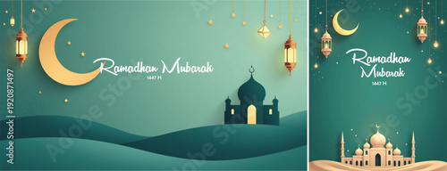 elegant islamic ramadan celebration background, Ramadhan kareem background for banner & social media template	