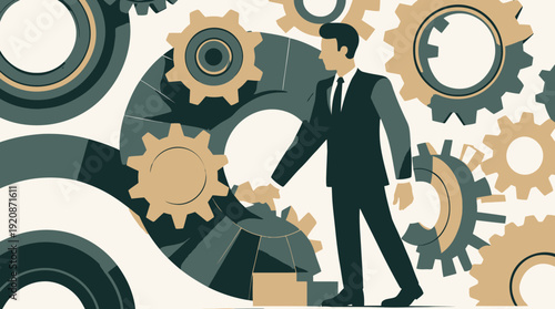 Businessman in a suit walking forward.