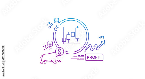 Stock market trading concept illustration with bull and profit symbols
