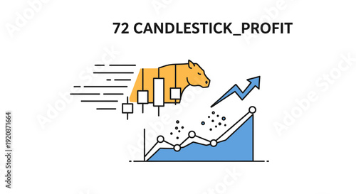 Stock market trading concept illustration with chart and bull symbol