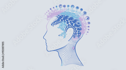 Human Head with Blue Brain Waves.
