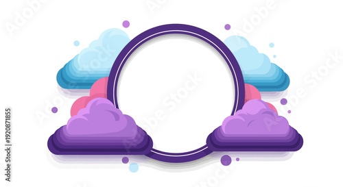 Colorful Holi festival social media template with editable vector illustration, purple and blue clouds, and a circular frame on a white background for business or sale promotions.