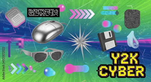 Y2K Cyber Aesthetic Collage with Retro Tech Elements