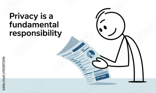 Stick figure reading a document.