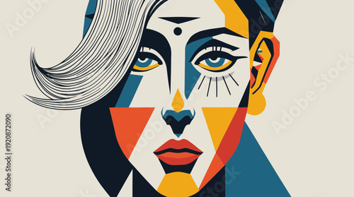 Woman face with colorful makeup design.