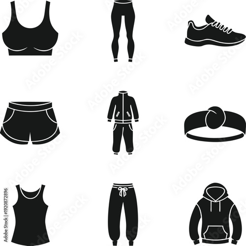 Black and white athletic clothing and accessories set sportswear