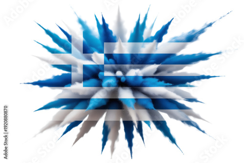 Dynamic splash of Greek flag colors creating a vibrant patriotic burst, perfect for national pride and cultural celebrations