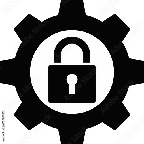 Black padlock icon inside gear symbol