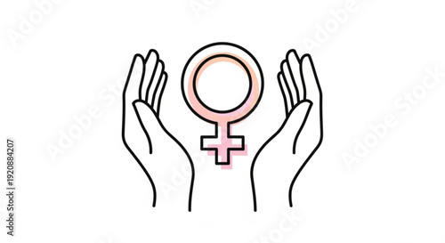 Female empowerment symbol supported by hands representing women's rights and equality
