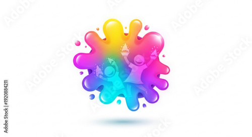 Vibrant rainbow color splash on white background abstract design element with gradient effect and shiny texture