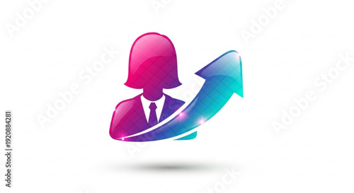 Businesswoman silhouette with colorful gradient arrow growth concept symbolizing success and progress in career or leadership