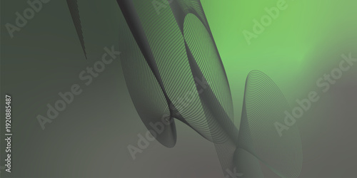 Dark textured grainy background with vibrant MediumSeaGreen and Gray abstract luminous gradient curves flowing smoothly with soft blur for modern header, poster and banner layout