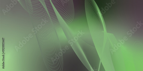 Dark textured grainy background with vibrant MediumSeaGreen and Gray abstract luminous gradient curves flowing smoothly with soft blur for modern header, poster and banner layout