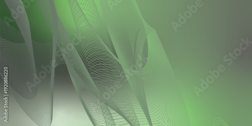 Dark textured grainy background with vibrant MediumSeaGreen and Gray abstract luminous gradient curves flowing smoothly with soft blur for modern header, poster and banner layout