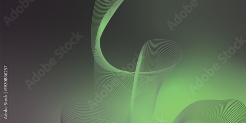 Dark textured grainy background with vibrant MediumSeaGreen and Gray abstract luminous gradient curves flowing smoothly with soft blur for modern header, poster and banner layout