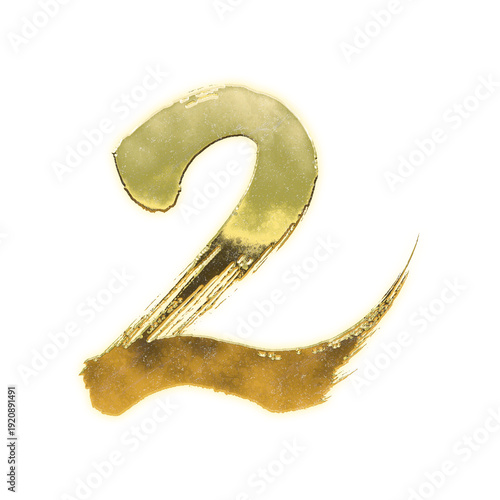 Fotografie Shining golden brush-stroke numerals “2”, alpha channel