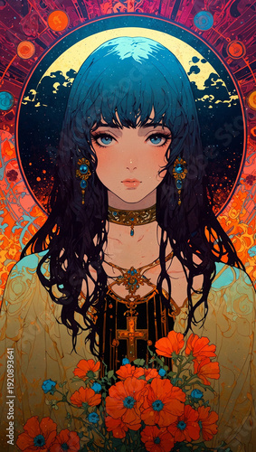 花と女　AI生成素材