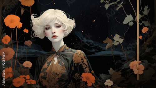 花と女　AI生成素材