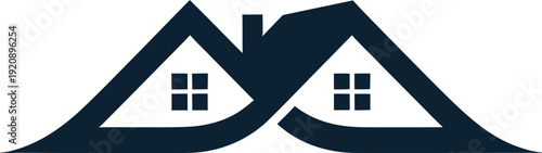 minimal twin house roof logo with connected wave line design for real estate, housing and home services branding