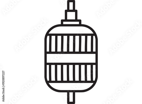 Filter cartridge icon with cylindrical housing and ribbed membrane lines, clean black outline symbol for water purification, HVAC system, oil filtration and industry UI