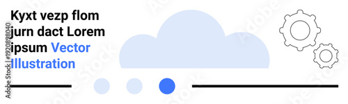 Abstract cloud with blue gradient inside, two settings gears, and dotted connection. Ideal for cloud computing, data storage, digital transformation, technology solutions, IT services, network