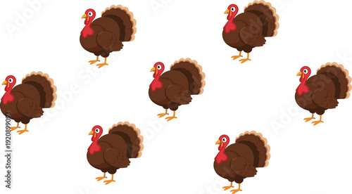 Cartoon Turkey Bird Vector Set with Cute Thanksgiving Farm Poultry Illustration