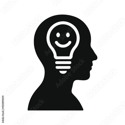 human head with bulb creative thinking silhouette icon
