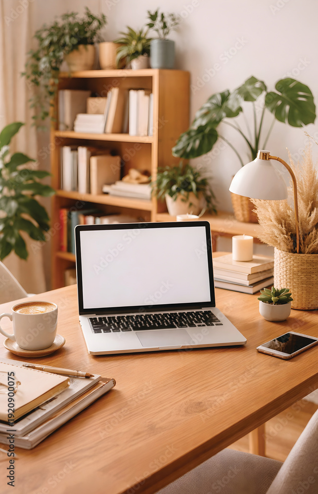 Fototapeta premium Clean Minimalist Home Office Workspace Mockup