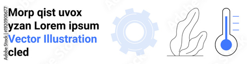 Technology, natural elements, temperature analysis, design layouts, education, infographics. Gear, plant shape and thermometer alongside sample text. Technology and natural elements concept