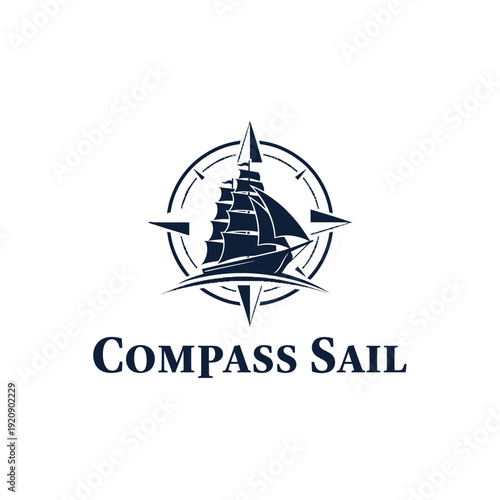A nautical-themed logo depicting a sailing ship within a compass rose, accompanied by a centered text