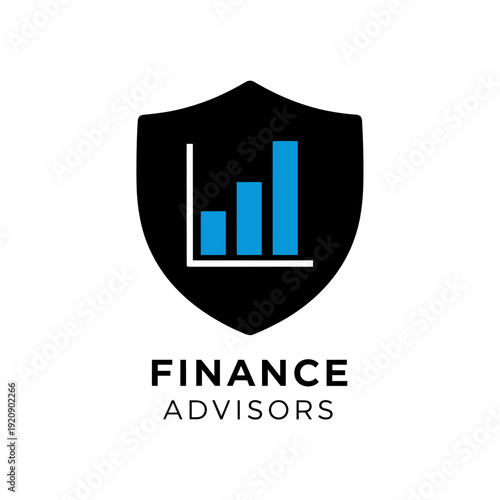 A graphical representation of financial growth with bars inside a shield, with text below