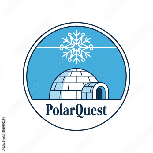 A circular illustration of an igloo below a snowflake. It features a cool-toned palette