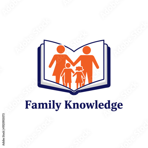 A family silhouette stands inside an open book. Below, the phrase "Family Knowledge" is written