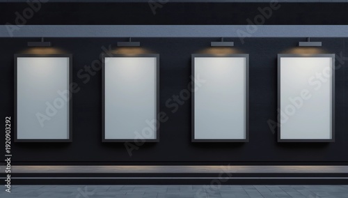 Three mock up posters in shop window at night 