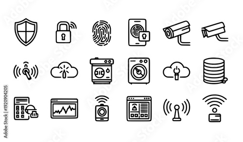 Smart Home Security and IoT Technology Icon Collection Vector for Automation Systems