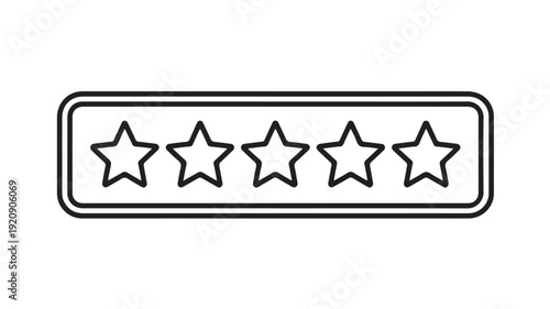 Four star rating icon in simple minimalist design with black outline and white fill on rectangular badge for customer review