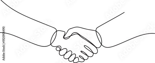 Hand shake one continuous line art for business concept.one line vector illustration with white background